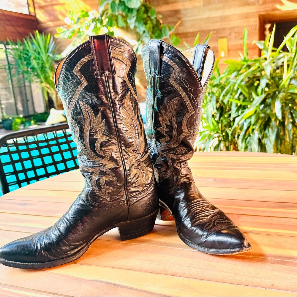 Vintage Justin Boots Black and Gold Western Boots- Style 1969